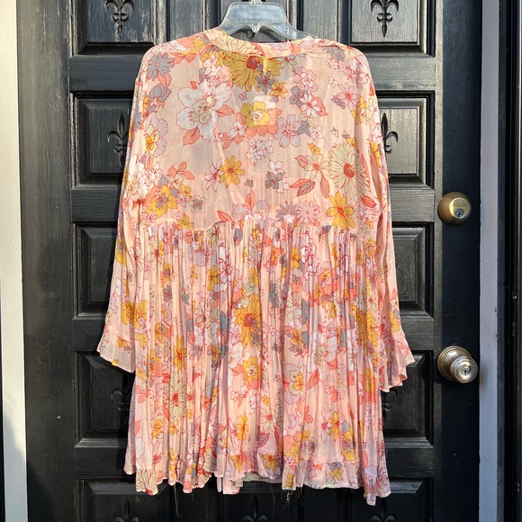 Free People floral babydoll mini dress with gold buttons - Picture 5 of 7